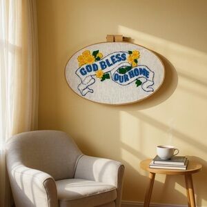 God Bless This Home Embroidered hoop BoHo
